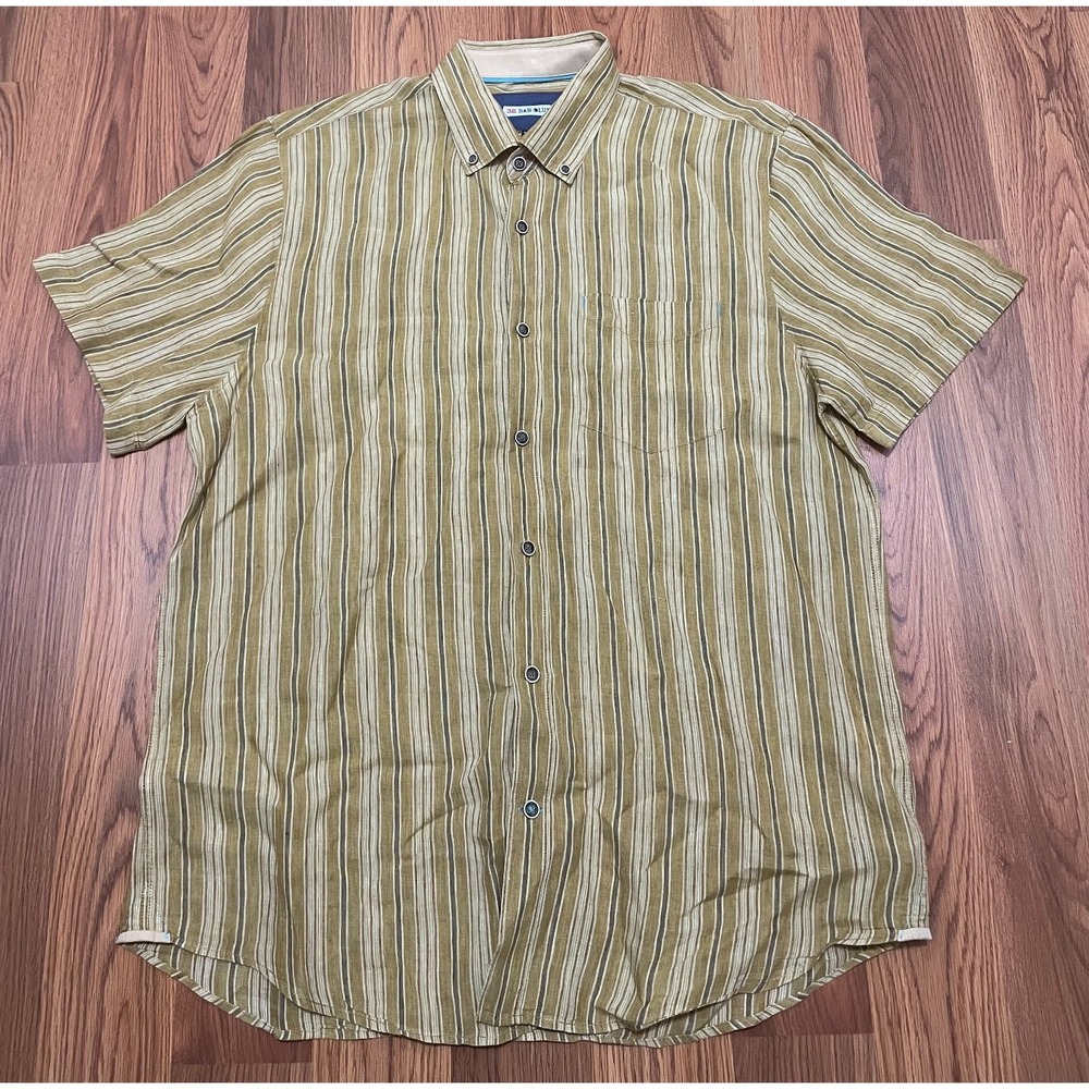 32 Bar Blues Linen Shirt Mens Large Button Down Striped Casual